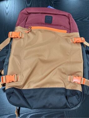 OGIO Men’s Tri-Tone Backpack — Maroon, Tan & Black with Orange Accents